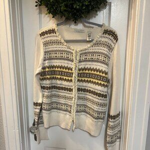 Crazy Horse by Liz Claiborne-Cream with Brown/Yellow Design Cardigan-XL